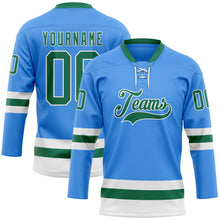 Загрузить изображение в средство просмотра галереи, Custom Sky Blue Kelly Green-White Hockey Lace Neck Jersey
