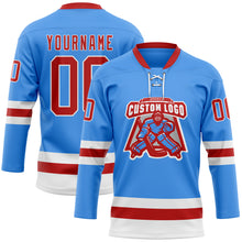 Загрузить изображение в средство просмотра галереи, Custom Sky Blue Red-White Hockey Lace Neck Jersey
