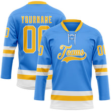 Загрузить изображение в средство просмотра галереи, Custom Sky Blue Gold-White Hockey Lace Neck Jersey
