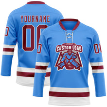 Загрузить изображение в средство просмотра галереи, Custom Sky Blue Maroon-White Hockey Lace Neck Jersey
