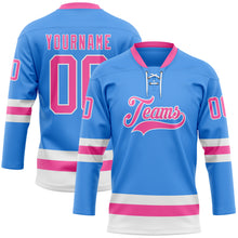 Загрузить изображение в средство просмотра галереи, Custom Sky Blue Pink-White Hockey Lace Neck Jersey
