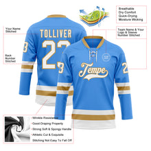 Загрузить изображение в средство просмотра галереи, Custom Sky Blue White-Old Gold Hockey Lace Neck Jersey
