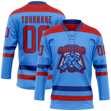 Загрузить изображение в средство просмотра галереи, Custom Sky Blue Red-Royal Hockey Lace Neck Jersey
