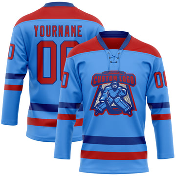 Custom Sky Blue Red-Royal Hockey Lace Neck Jersey