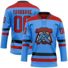 Загрузить изображение в средство просмотра галереи, Custom Sky Blue Red-Black Hockey Lace Neck Jersey
