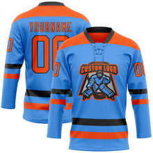 Загрузить изображение в средство просмотра галереи, Custom Sky Blue Orange-Black Hockey Lace Neck Jersey
