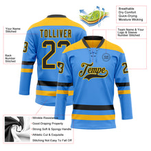 Загрузить изображение в средство просмотра галереи, Custom Sky Blue Black-Gold Hockey Lace Neck Jersey
