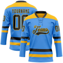 Загрузить изображение в средство просмотра галереи, Custom Sky Blue Black-Gold Hockey Lace Neck Jersey
