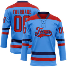 Загрузить изображение в средство просмотра галереи, Custom Sky Blue Red-Navy Hockey Lace Neck Jersey
