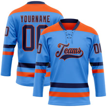 Загрузить изображение в средство просмотра галереи, Custom Sky Blue Navy-Orange Hockey Lace Neck Jersey
