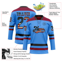 Загрузить изображение в средство просмотра галереи, Custom Sky Blue Vintage USA Flag Black-Maroon Hockey Lace Neck Jersey
