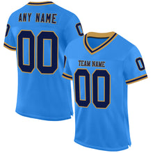 Загрузить изображение в средство просмотра галереи, Custom Powder Blue Navy-Old Gold Mesh Authentic Throwback Football Jersey
