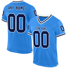 Загрузить изображение в средство просмотра галереи, Custom Powder Blue Navy-White Mesh Authentic Throwback Football Jersey
