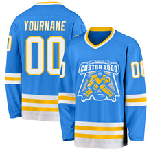 Charger l&#39;image dans la galerie, Custom Powder Blue White-Gold Hockey Jersey
