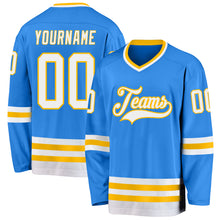 Charger l&#39;image dans la galerie, Custom Powder Blue White-Gold Hockey Jersey
