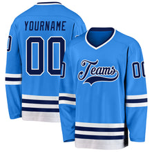 Load image into Gallery viewer, Custom Powder Blue Navy-White Hockey Jersey
