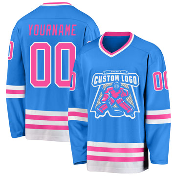 Custom Powder Blue Pink-White Hockey Jersey