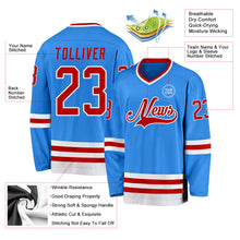 Load image into Gallery viewer, Custom Powder Blue Red-White Hockey Jersey
