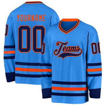 Custom Powder Blue Navy-Orange Hockey Jersey