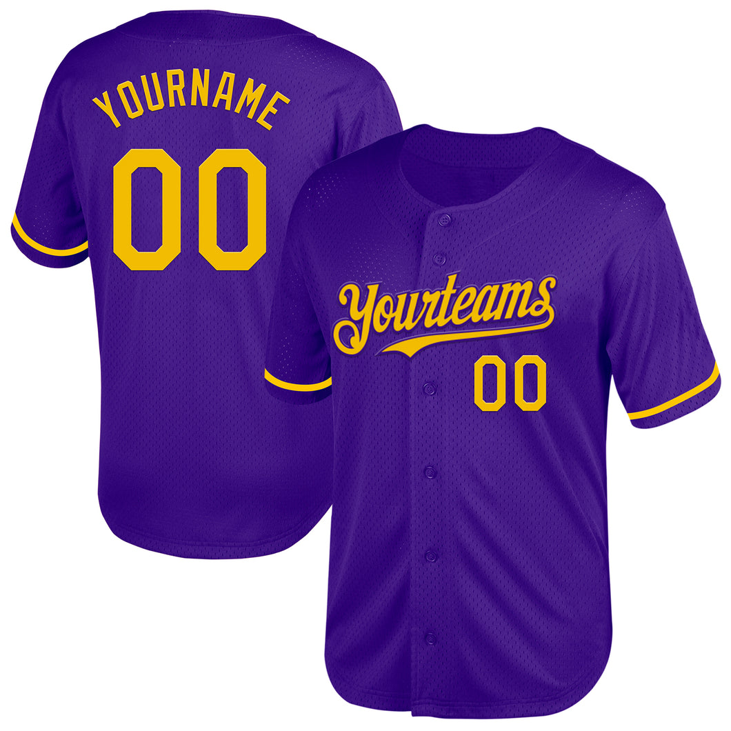 Custom Purple Yellow Mesh Authentic Throwback Baseball Jersey