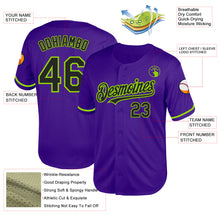 Laden Sie das Bild in den Galerie-Viewer, Custom Purple Black-Neon Green Mesh Authentic Throwback Baseball Jersey
