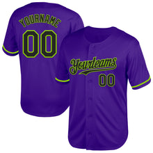 Laden Sie das Bild in den Galerie-Viewer, Custom Purple Black-Neon Green Mesh Authentic Throwback Baseball Jersey
