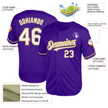 Laden Sie das Bild in den Galerie-Viewer, Custom Purple White-Old Gold Mesh Authentic Throwback Baseball Jersey
