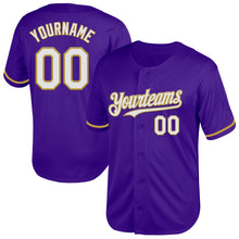 Laden Sie das Bild in den Galerie-Viewer, Custom Purple White-Old Gold Mesh Authentic Throwback Baseball Jersey
