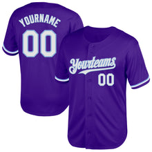 Load image into Gallery viewer, Custom Purple White-Light Blue Mesh Authentic Throwback Baseball Jersey
