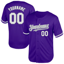 Load image into Gallery viewer, Custom Purple White-Gray Mesh Authentic Throwback Baseball Jersey
