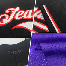 Laden Sie das Bild in den Galerie-Viewer, Custom Purple Black-White Mesh Authentic Throwback Baseball Jersey
