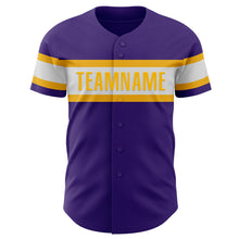 Load image into Gallery viewer, Custom Purple White-Gold Authentic Baseball Jersey
