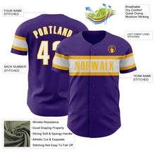 Load image into Gallery viewer, Custom Purple White-Gold Authentic Baseball Jersey
