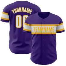 Load image into Gallery viewer, Custom Purple White-Gold Authentic Baseball Jersey
