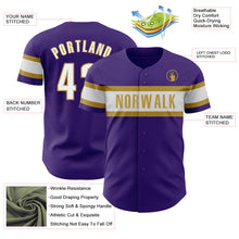 Load image into Gallery viewer, Custom Purple White-Old Gold Authentic Baseball Jersey
