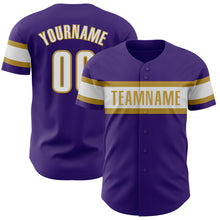 Load image into Gallery viewer, Custom Purple White-Old Gold Authentic Baseball Jersey
