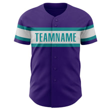 Load image into Gallery viewer, Custom Purple White-Teal Authentic Baseball Jersey
