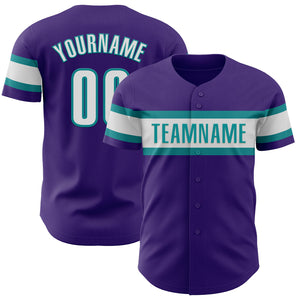 Custom Purple White-Teal Authentic Baseball Jersey