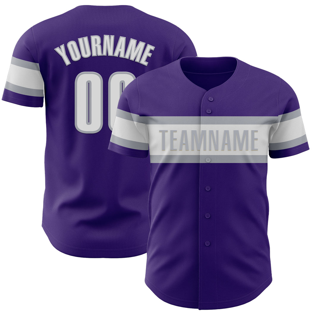 Custom Purple White-Gray Authentic Baseball Jersey