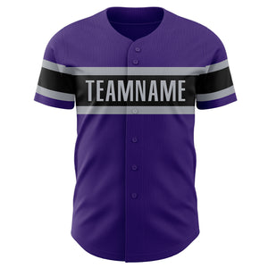 Custom Purple Black-Gray Authentic Baseball Jersey