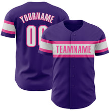 Load image into Gallery viewer, Custom Purple White-Pink Authentic Baseball Jersey
