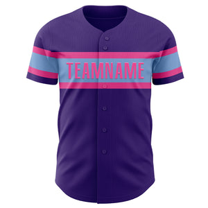 Custom Purple Light Blue-Pink Authentic Baseball Jersey