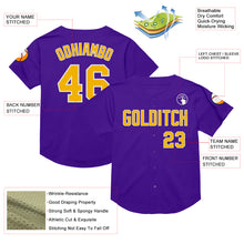 Charger l&#39;image dans la galerie, Custom Purple Gold-White Mesh Authentic Throwback Baseball Jersey
