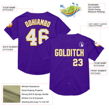 Charger l&#39;image dans la galerie, Custom Purple White-Gold Mesh Authentic Throwback Baseball Jersey
