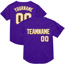 Charger l&#39;image dans la galerie, Custom Purple White-Gold Mesh Authentic Throwback Baseball Jersey
