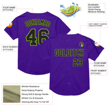 Загрузить изображение в средство просмотра галереи, Custom Purple Black-Neon Green Mesh Authentic Throwback Baseball Jersey
