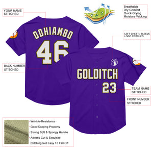 Custom Purple Old Gold-Black Mesh Authentic Throwback Baseball Jersey