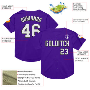 Custom Purple White-Black Mesh Authentic Throwback Baseball Jersey