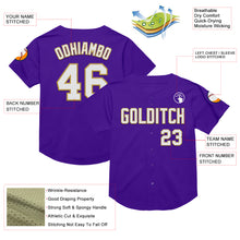 Charger l&#39;image dans la galerie, Custom Purple White-Old Gold Mesh Authentic Throwback Baseball Jersey
