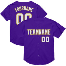 Charger l&#39;image dans la galerie, Custom Purple White-Old Gold Mesh Authentic Throwback Baseball Jersey
